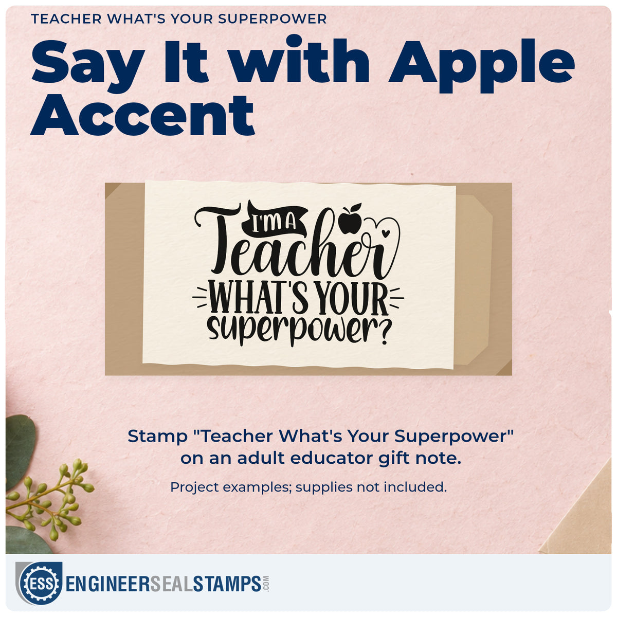 A finished handmade project stamped with the Teacher What's Your Superpower Rubber Stamp – Duo Hand, ideal for career booth tags.