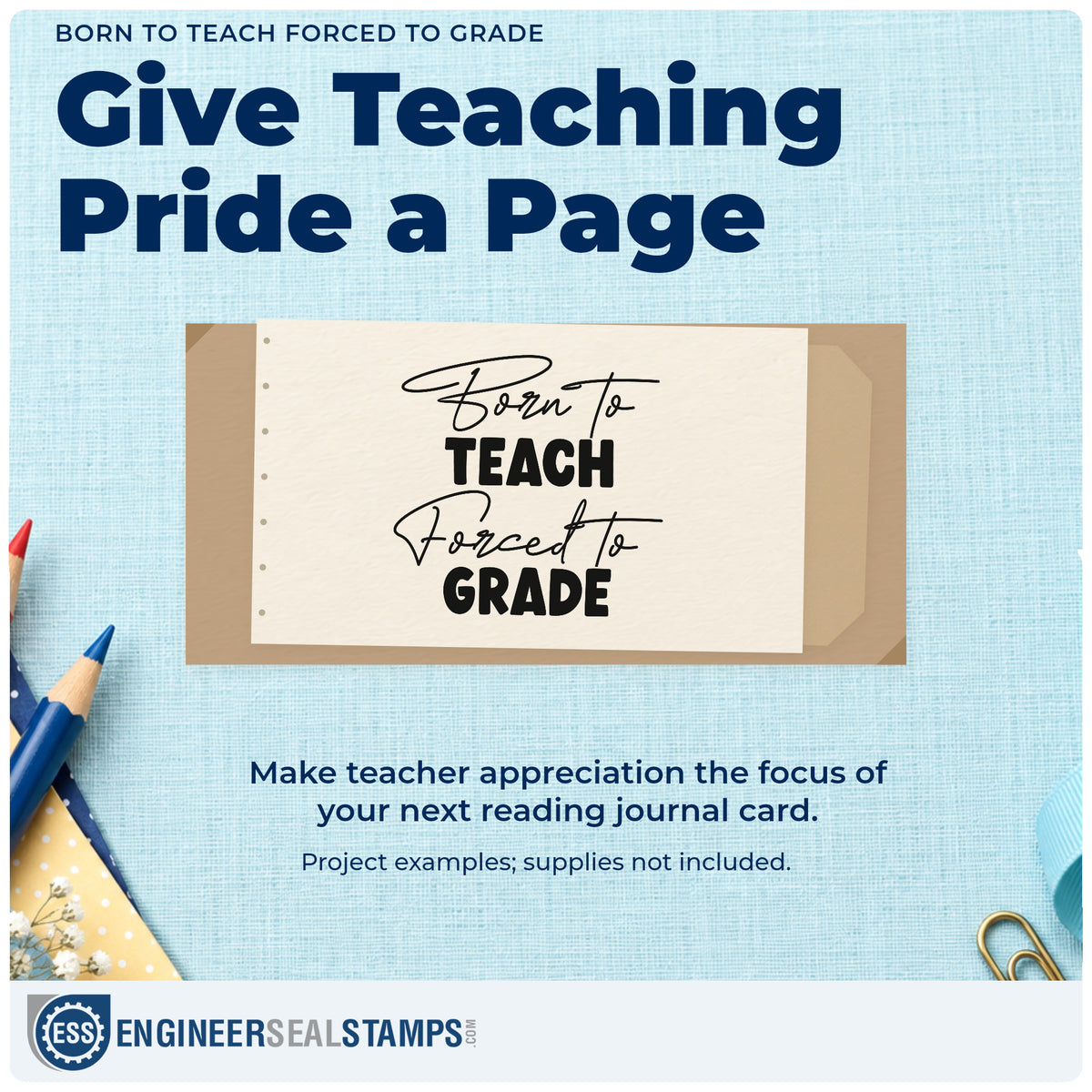 A finished handmade project stamped with the Born To Teach, Forced To Grade Script Lettering Pre-Inked Stamp – PSI, ideal for marking box tags.