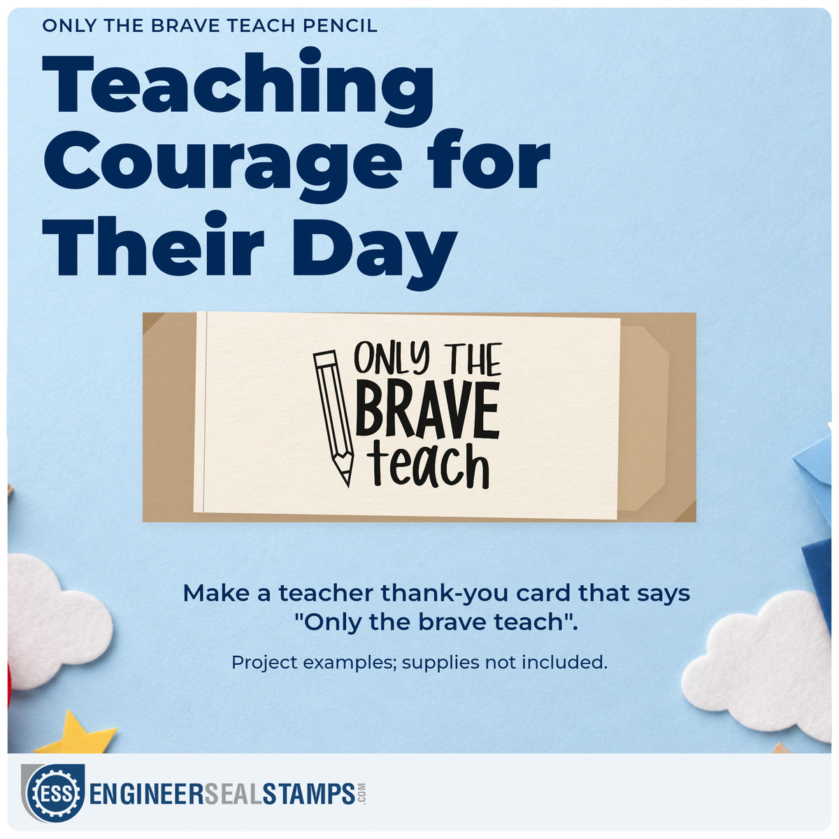 A finished handmade project stamped with the Only The Brave Teach Pencil Outline Detail Pre-Inked Stamp – PSI, ideal for sharpener gift tags.