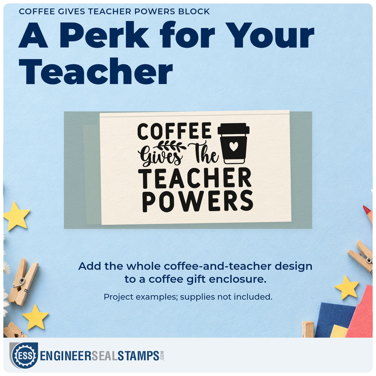 A finished handmade project stamped with the Coffee Gives The Teacher Powers Hand Stamp – Duo, ideal for bean gift tags.