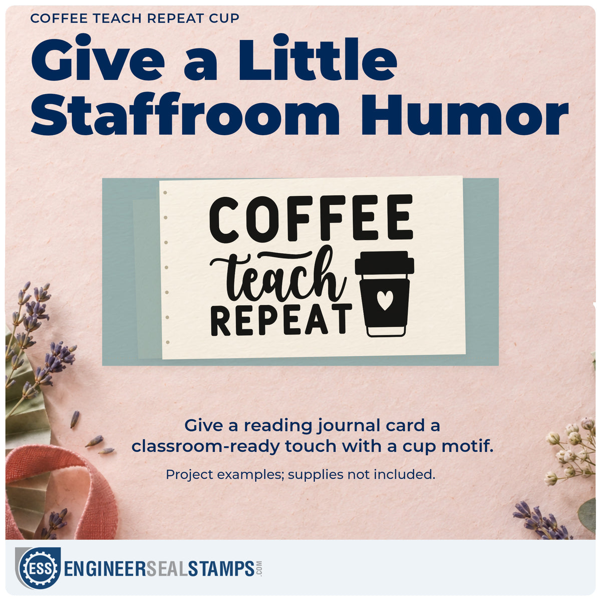 A finished handmade project stamped with the Coffee Teach Repeat Cup With Hearts Rubber Stamp – Duo Hand, ideal for habit jar tags.