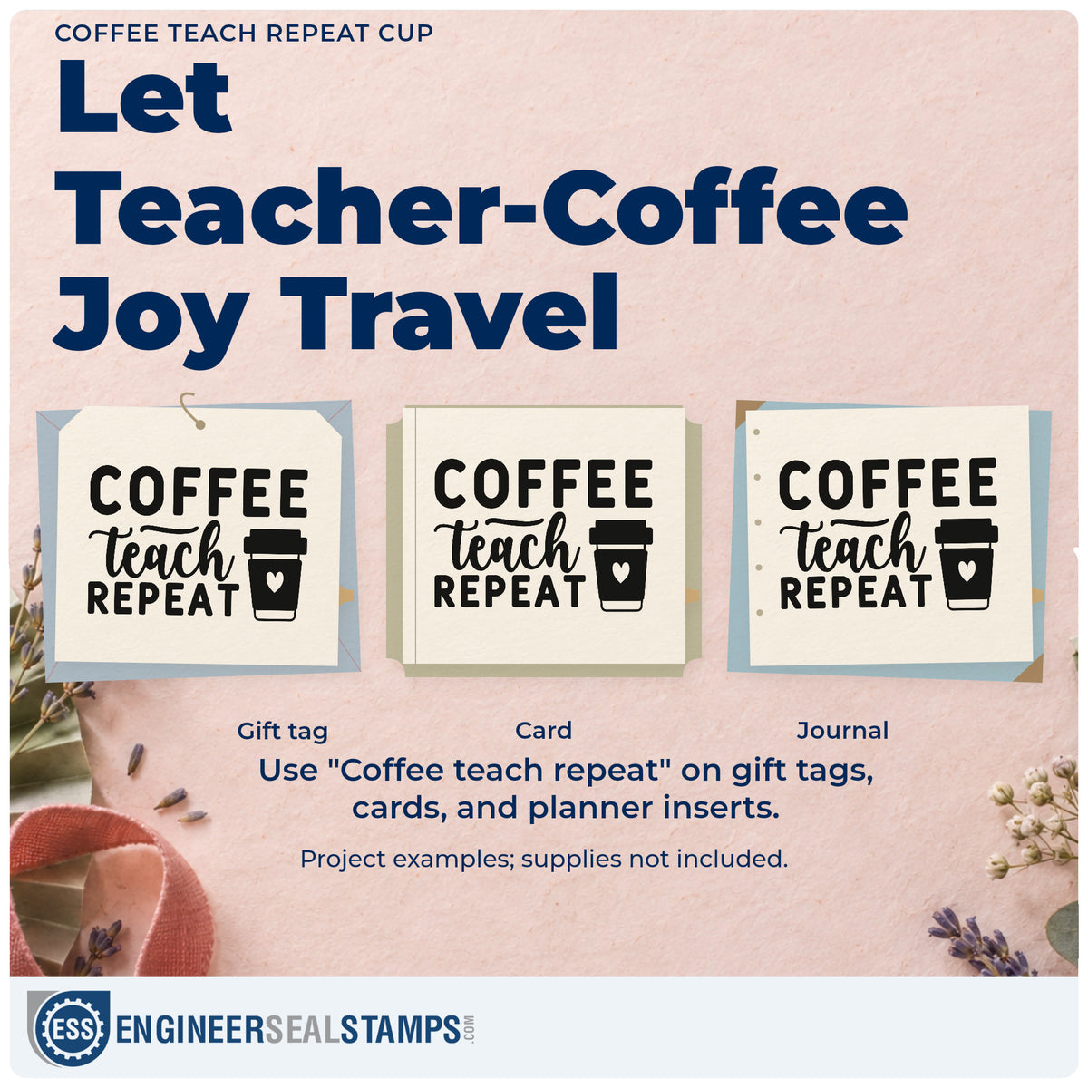 Three project examples made with the Coffee Teach Repeat Cup With Hearts Pre-Inked Stamp – PSI, including cereal tin labels.