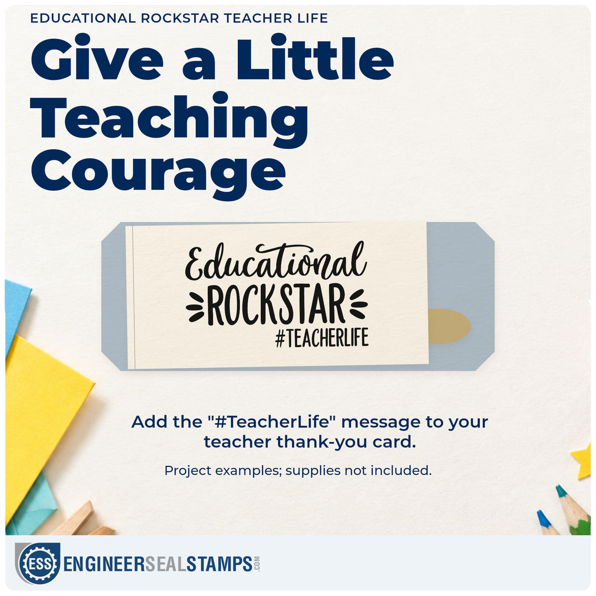 A finished handmade project stamped with the Educational Rockstar Teacher Life Script Lettering Stamp – PSI Pre-Inked, ideal for gig poster tags.