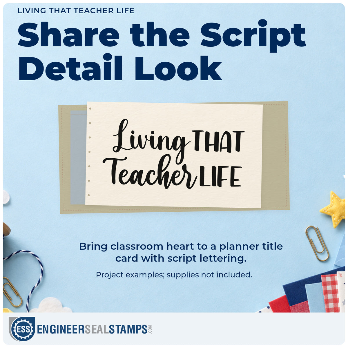 A finished handmade project stamped with the Living That Teacher Life Self-Inking Stamp, ideal for lifestyle gift tags.