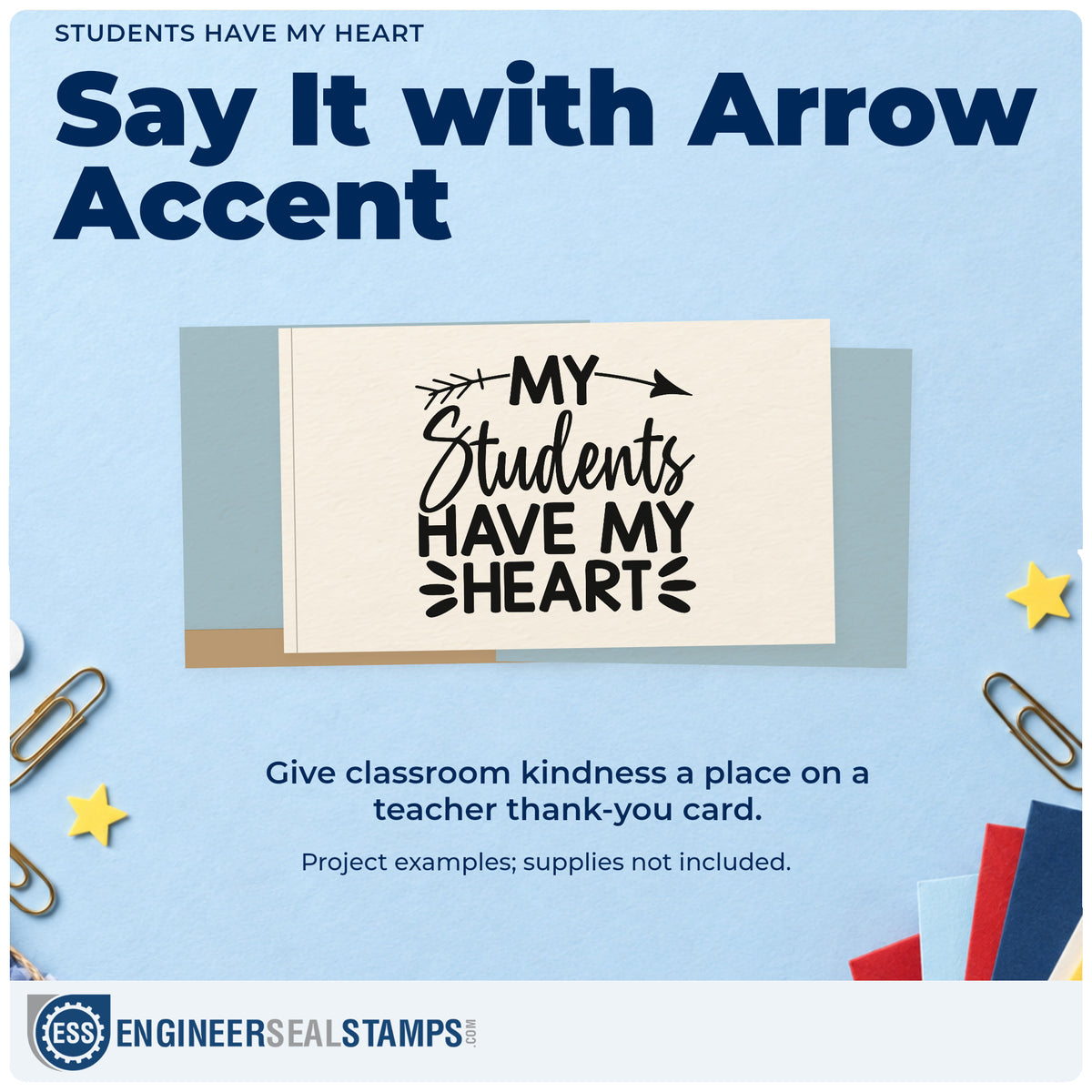 A finished handmade project stamped with the My Students Have My Heart Arrow Rubber Stamp – Duo Hand, ideal for last day tags.