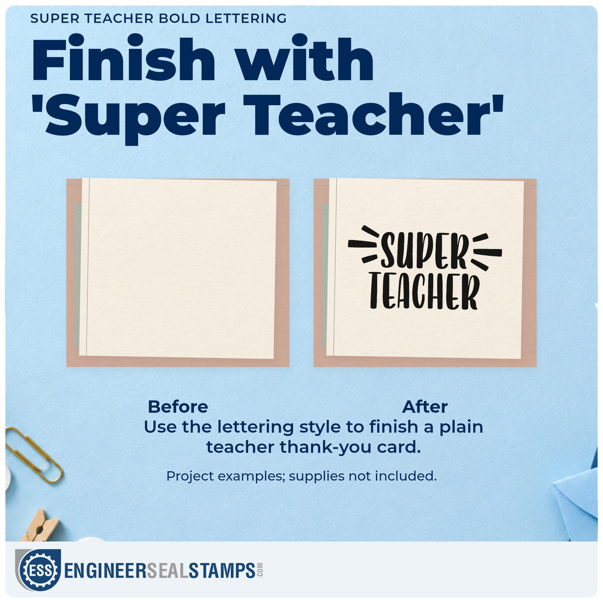 Before and after of a plain item finished with the Super Teacher Self-Inking Stamp, a quick upgrade for certificate seals.
