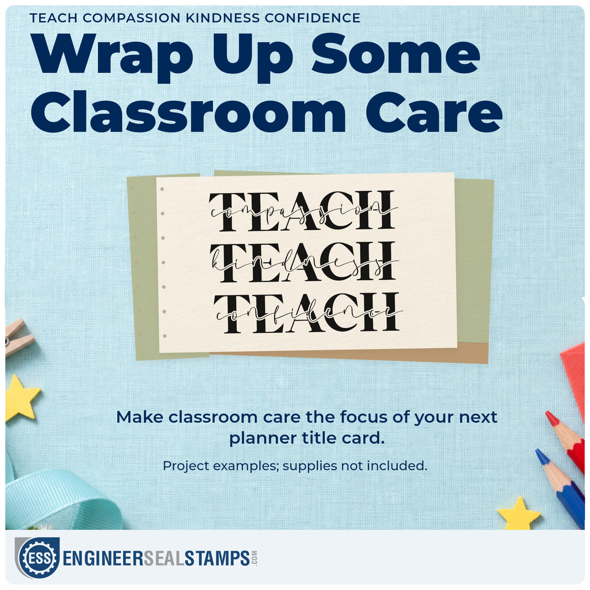 A finished handmade project stamped with the Three Teach Rows With Kindness Script Self-Inking Stamp, ideal for ethos launch tags.