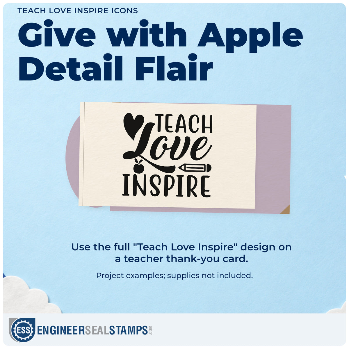 A finished handmade project stamped with the Teach Love Inspire Icons Apple Rubber Stamp – Duo Hand, ideal for farewell bag tags.