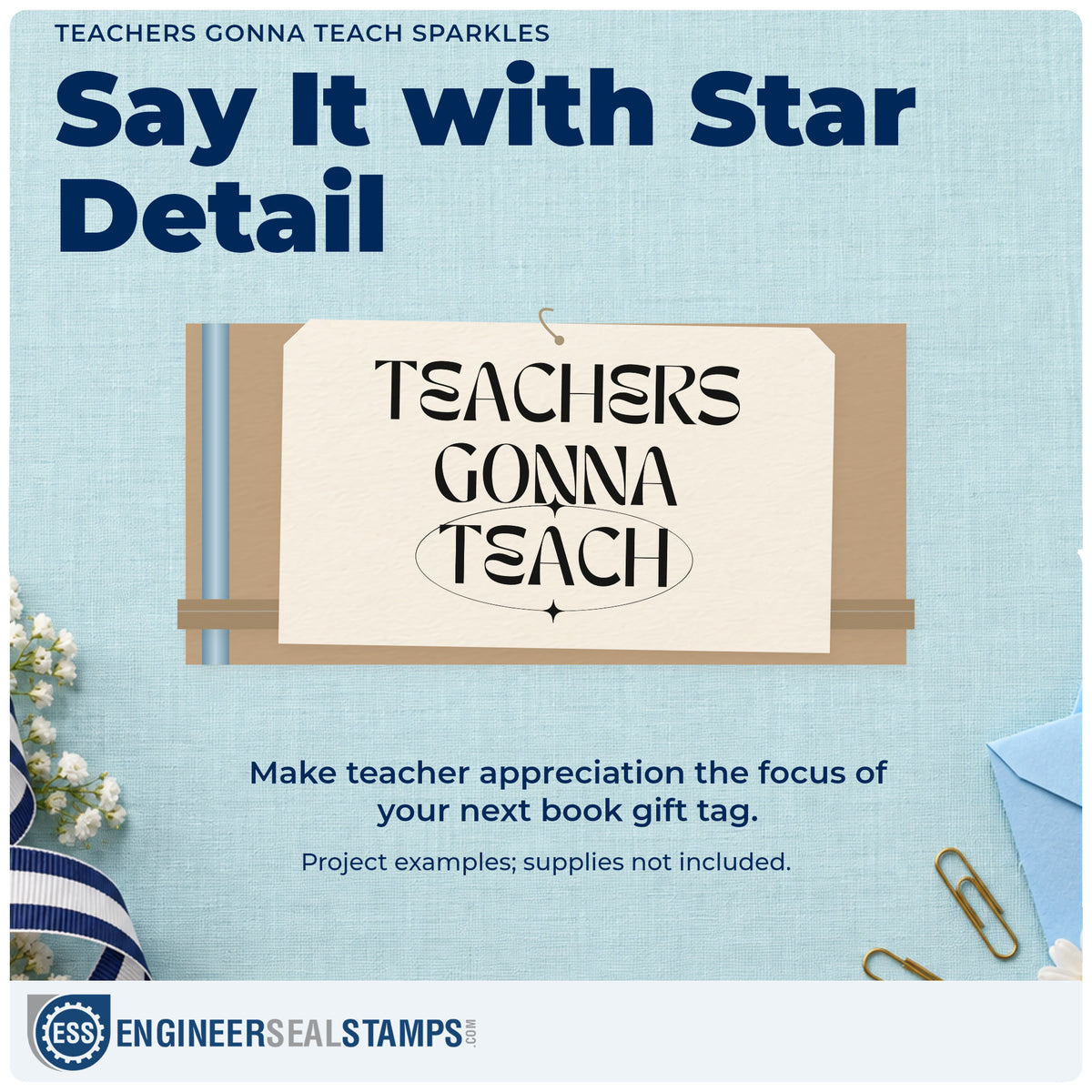 A finished handmade project stamped with the Teachers Gonna Teach Sparkles PSI Pre-Inked Stamp, ideal for union meeting tags.