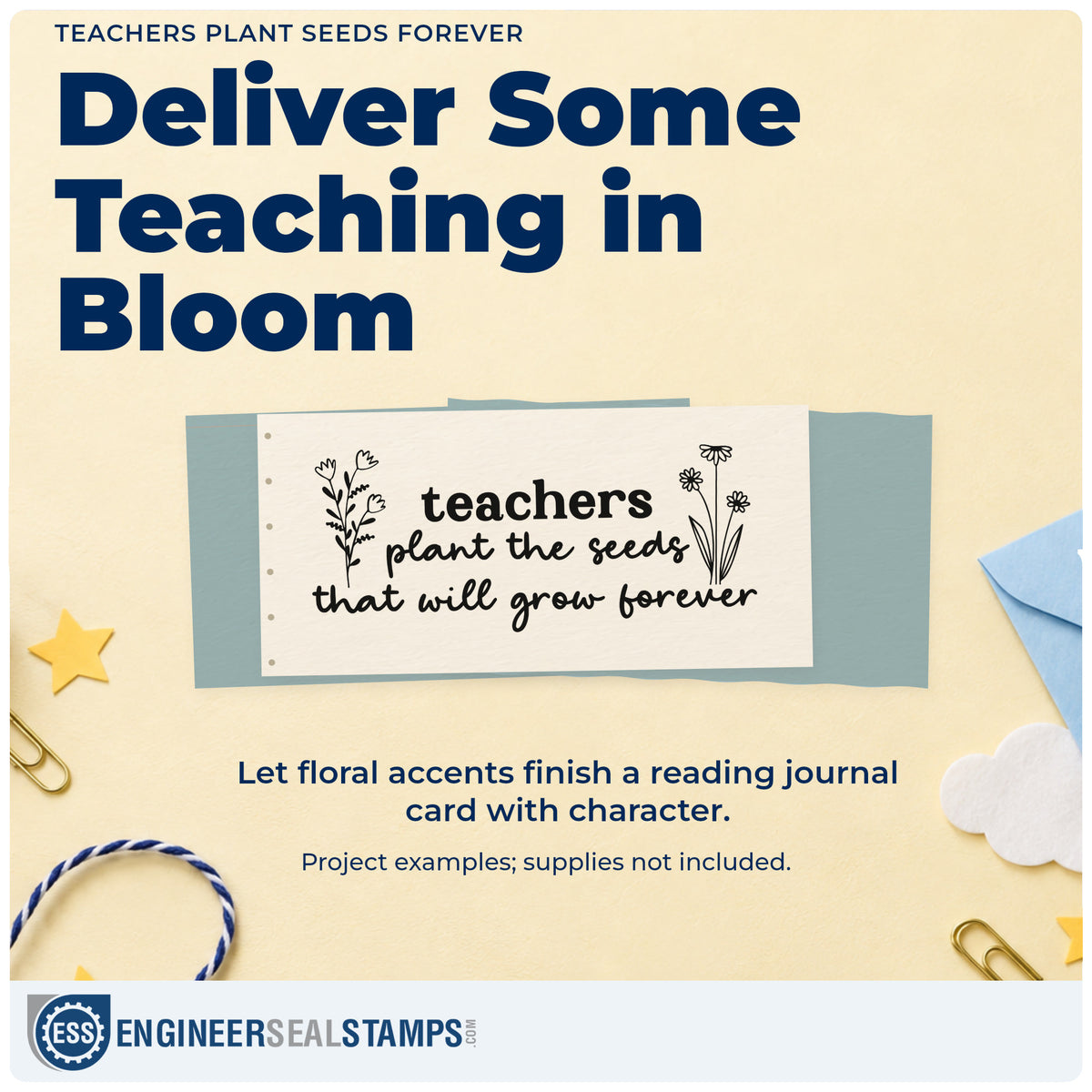 A finished handmade project stamped with the Teachers Plant The Seeds That Will Grow Forever Pre-Inked Stamp – Slim, ideal for memorial tree tags.