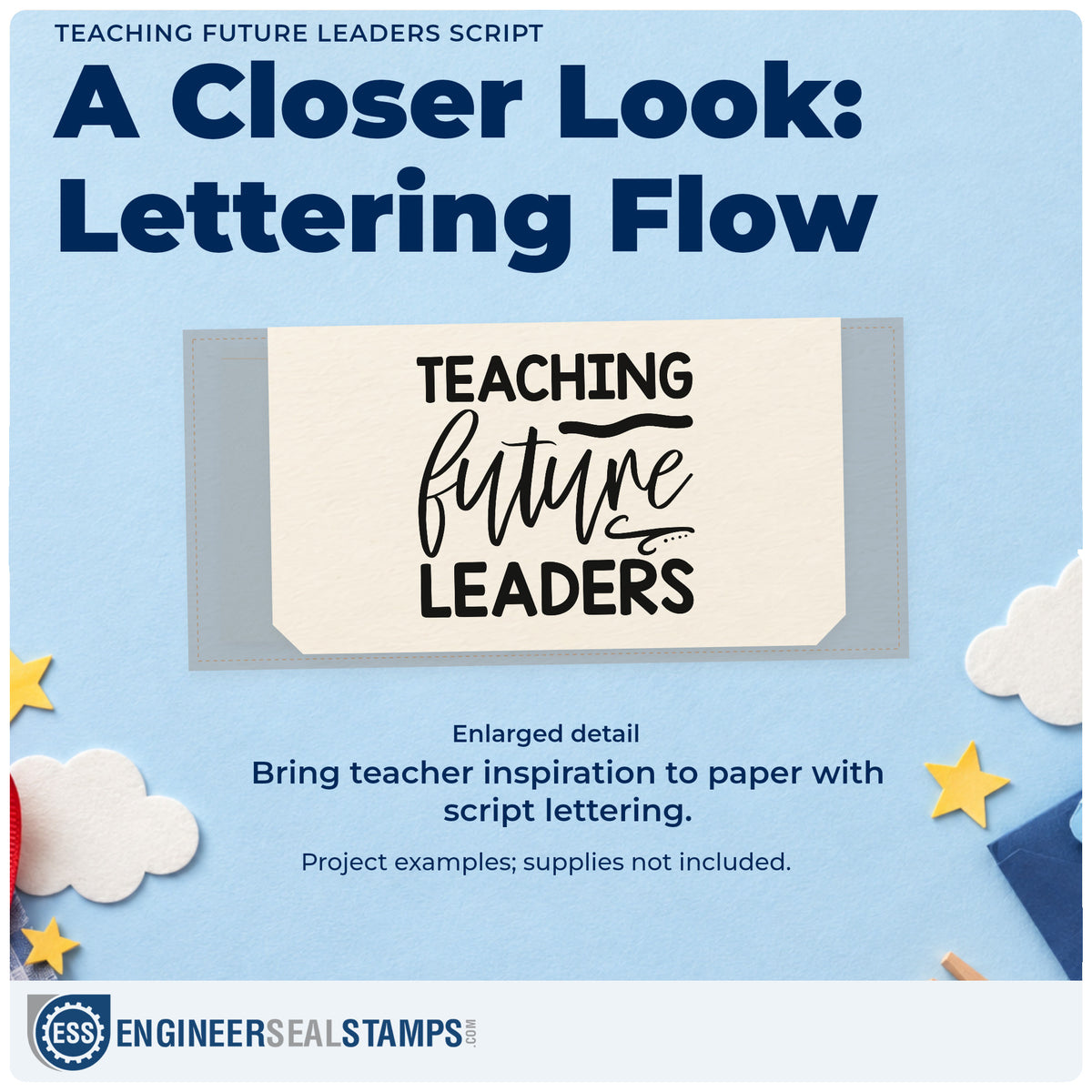 Enlarged detail of the Teaching Future Leaders Stamp – PSI Pre-Inked imprint. “Teaching Future Leaders” features sweeping script between bold capital rows.