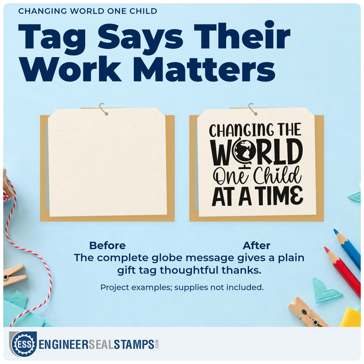 Before and after of a plain item finished with the Changing World One Child Hand Stamp – Duo, a quick upgrade for receipt book seals.