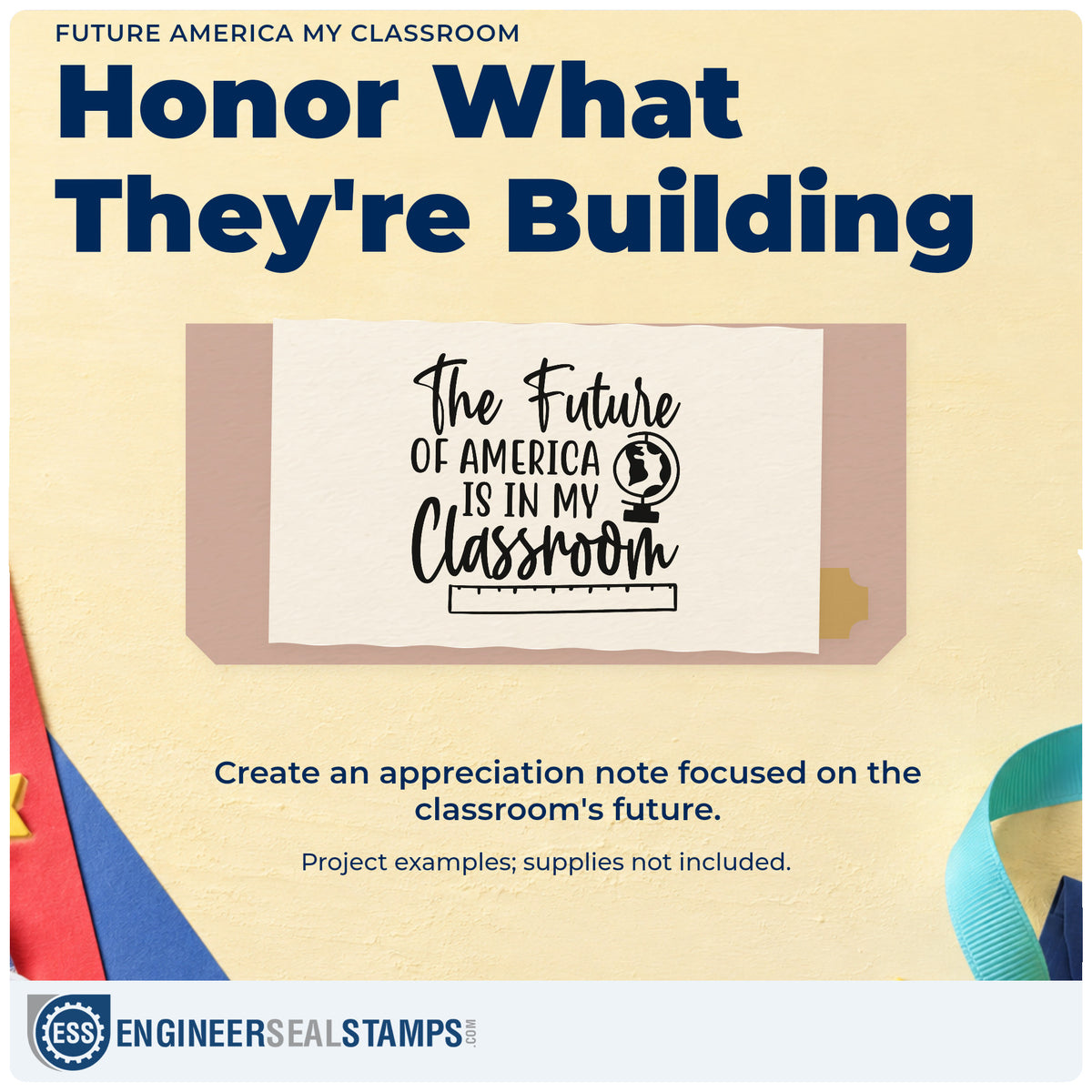 A finished handmade project stamped with the Future America My Classroom Stamp – Duo Hand, ideal for ruler cards.
