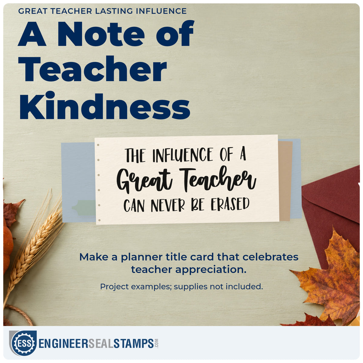 A finished handmade project stamped with the Great Teacher Lasting Influence Lettering Stamp – PSI Pre-Inked, ideal for tribute book tags.