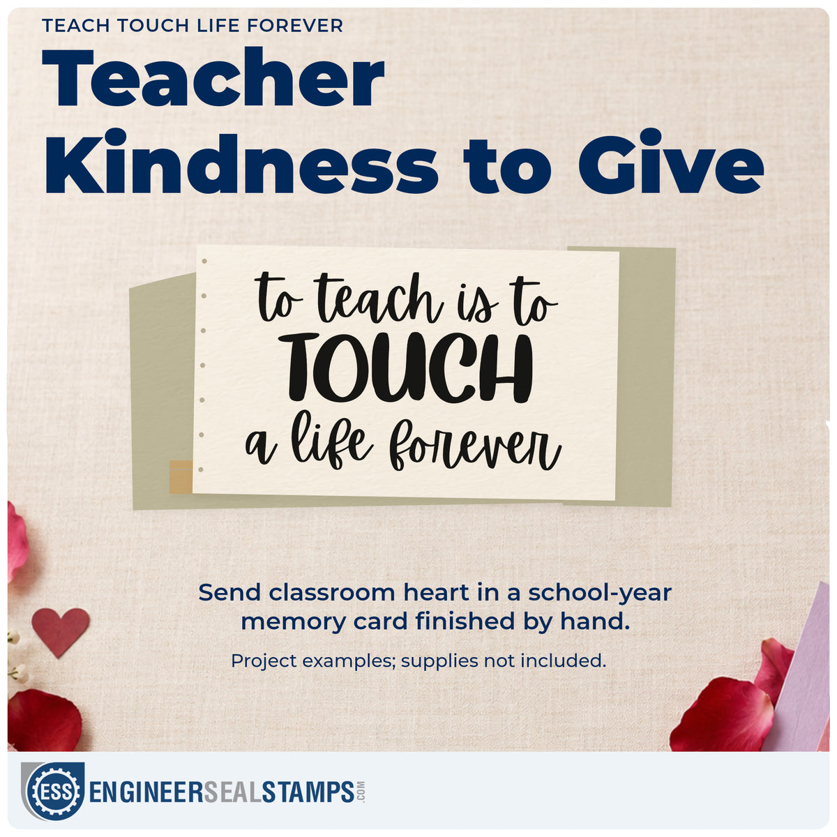 A finished handmade project stamped with the Teach Touch Life Forever Rubber Stamp – Wood Handle, ideal for bequest gift tags.