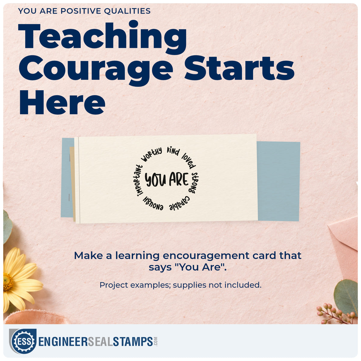A finished handmade project stamped with the You Are Positive Qualities Pre-Inked Stamp – Slim, ideal for wellbeing box tags.