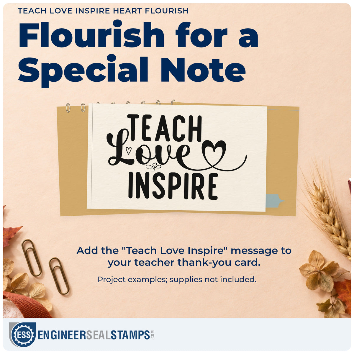 A finished handmade project stamped with the Teach Love Inspire Heart Flourished Lettering Stamp – Duo Hand, ideal for valentine gift tags.