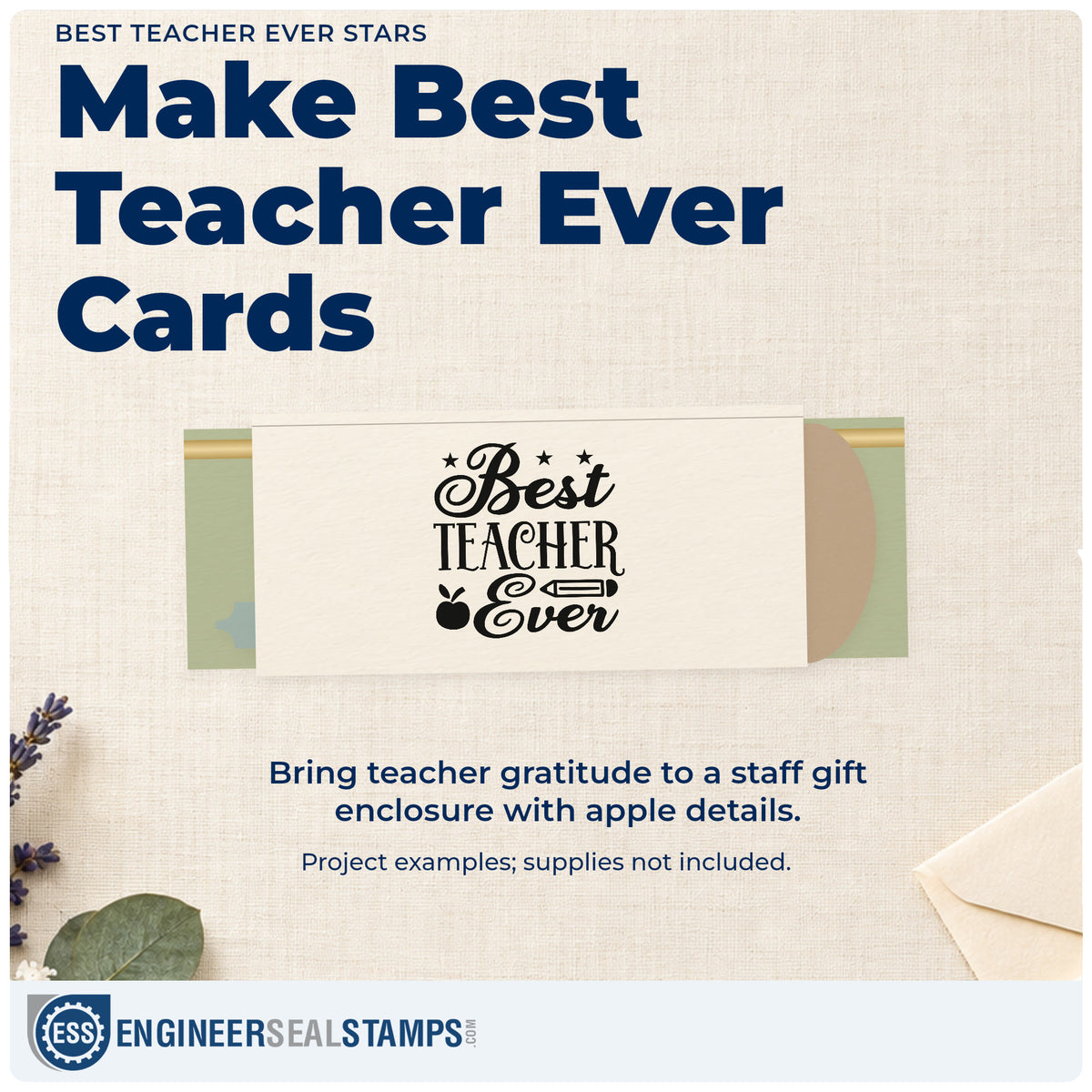 A finished handmade project stamped with the Best Teacher Ever Slim Pre-Inked Stamp, ideal for class vote tags.