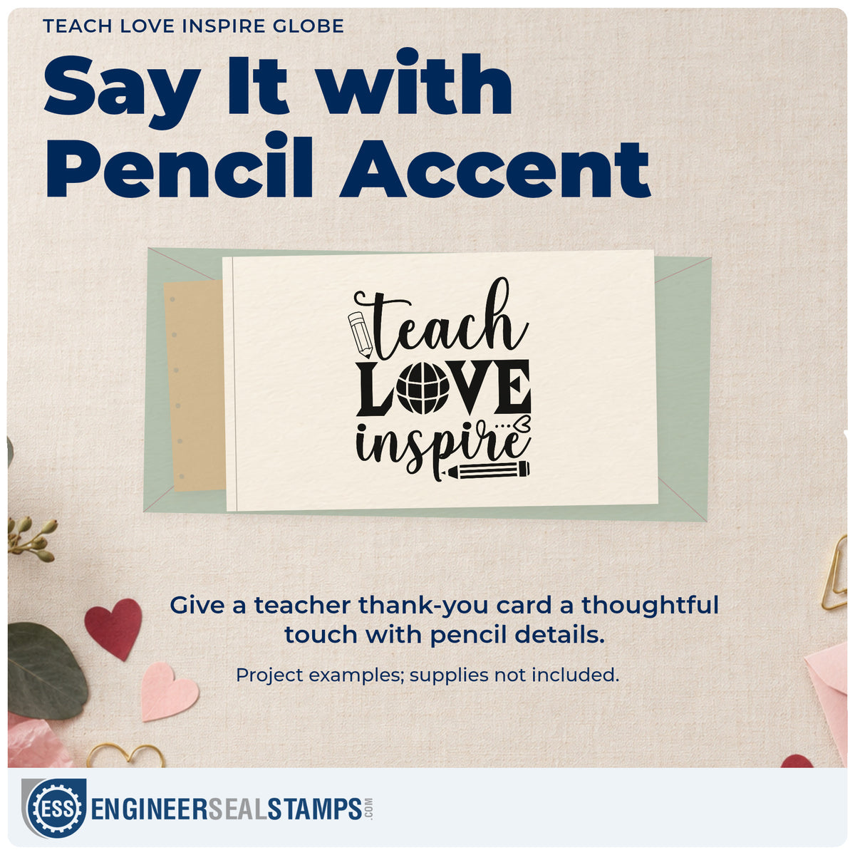 A finished handmade project stamped with the Teach Love Inspire Globe Rubber Stamp – Duo Hand, ideal for sabbatical tags.