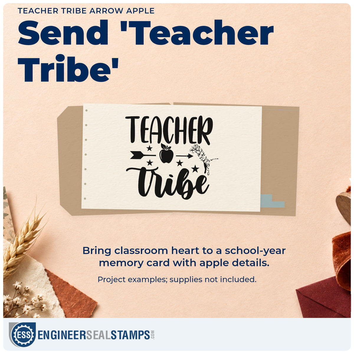 A finished handmade project stamped with the Teacher Tribe Arrow Apple Hand Stamp – Duo, ideal for forest school tags.