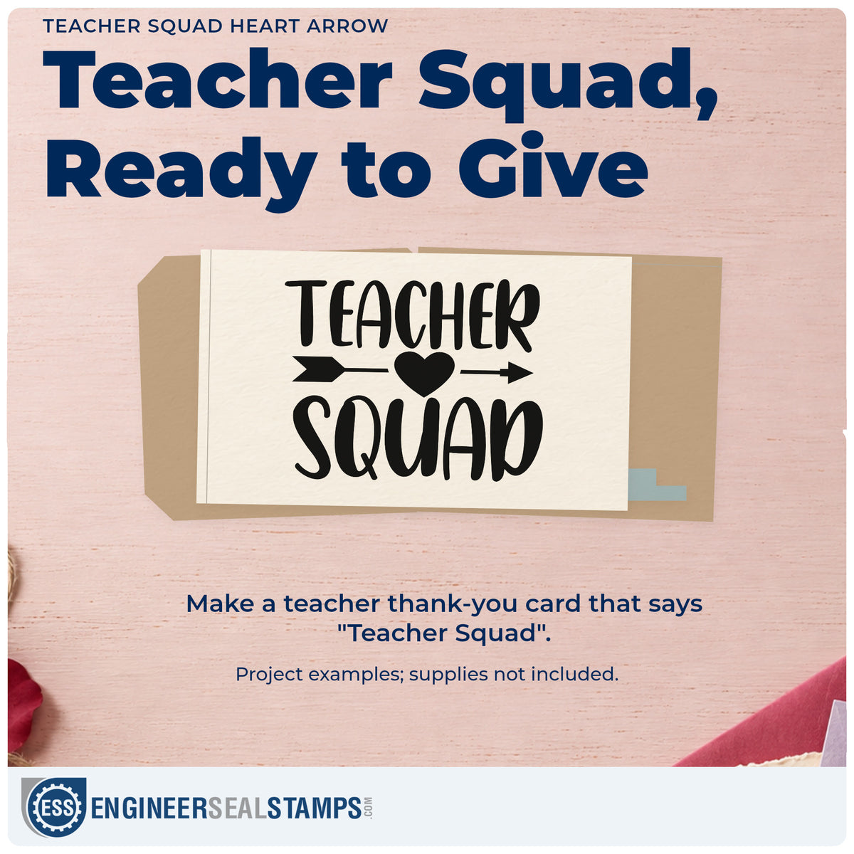 A finished handmade project stamped with the Self-Inking Teacher Squad Heart Arrow Stamp, ideal for link team tags.