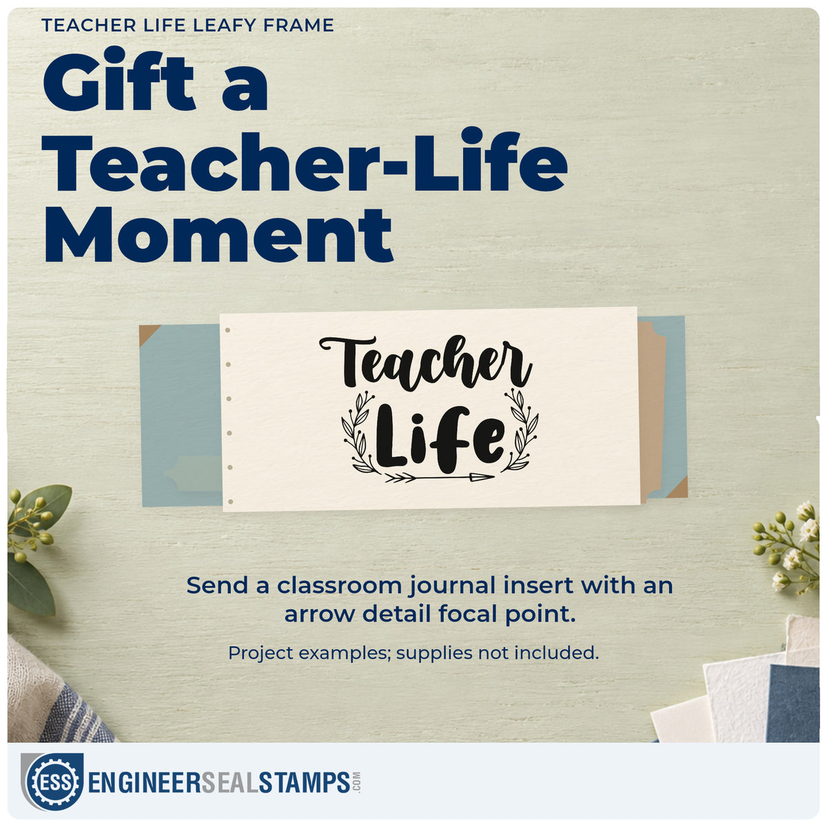 A finished handmade project stamped with the Teacher Life Leafy Frame Stamp – Self-Inking, ideal for plant swap tags.