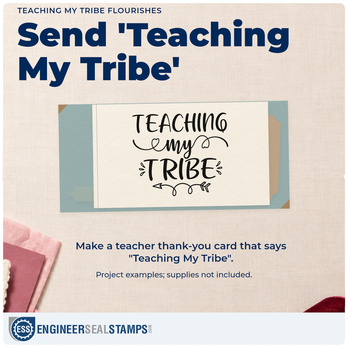 A finished handmade project stamped with the Teaching My Tribe Flourishes Stamp – Slim Pre-Inked, ideal for merit token tags.