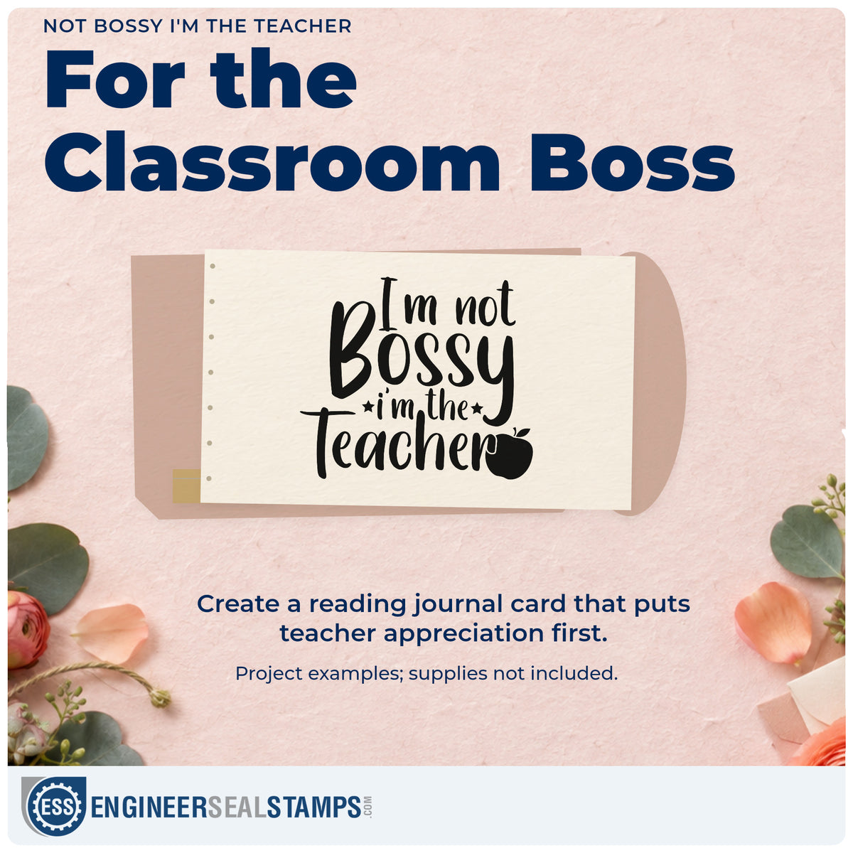 A finished handmade project stamped with the I'm Not Bossy I'm The Teacher Apple Compact Pre-Inked Stamp – Slim, ideal for rota board tags.