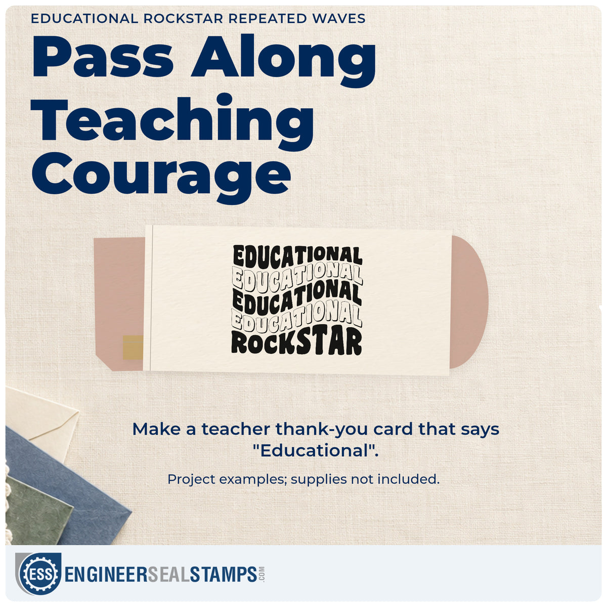 A finished handmade project stamped with the Educational Rockstar Repeated Waves Wood Handle Stamp, ideal for backstage pass tags.