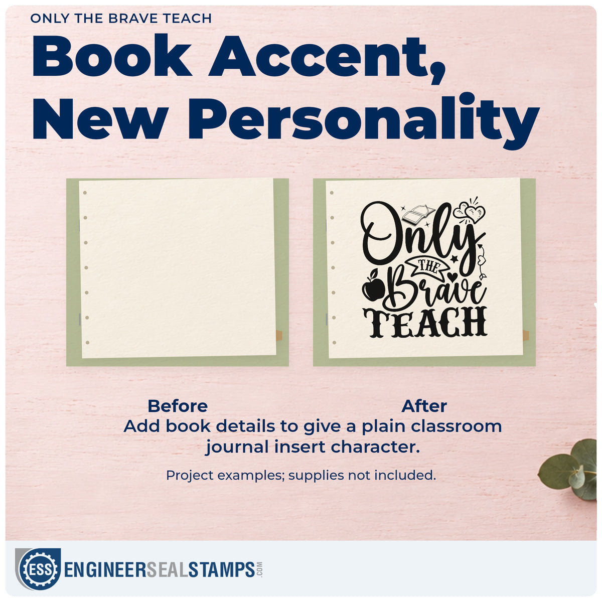 Before and after of a plain item finished with the Only The Brave Teach Premium Wooden Stamp – Vintage Pro, a quick upgrade for care pack seals.