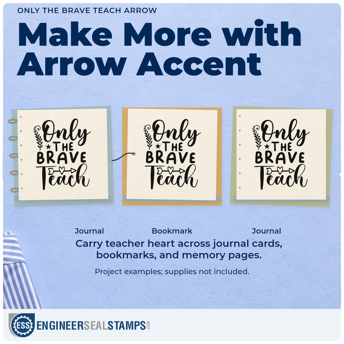 Three project examples made with the Duo Hand Only The Brave Teach Arrow Botanical Sprig Rubber Stamp, including meeting room labels.