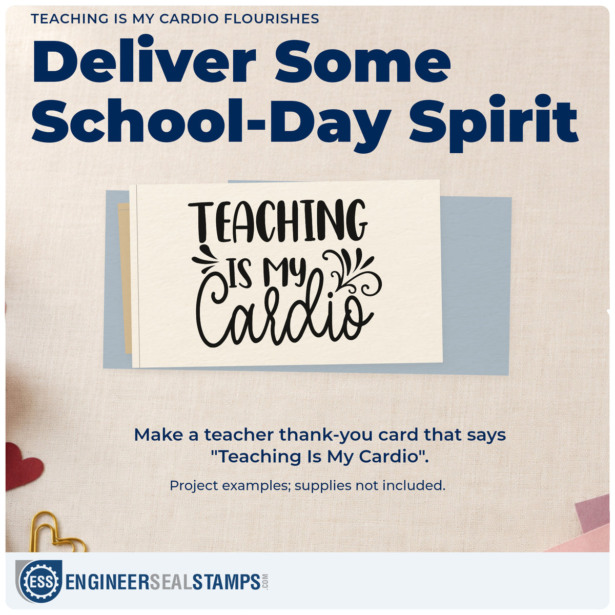 A finished handmade project stamped with the Teaching Is My Cardio Flourishes Stamp – Slim Pre-Inked, ideal for charity run tags.