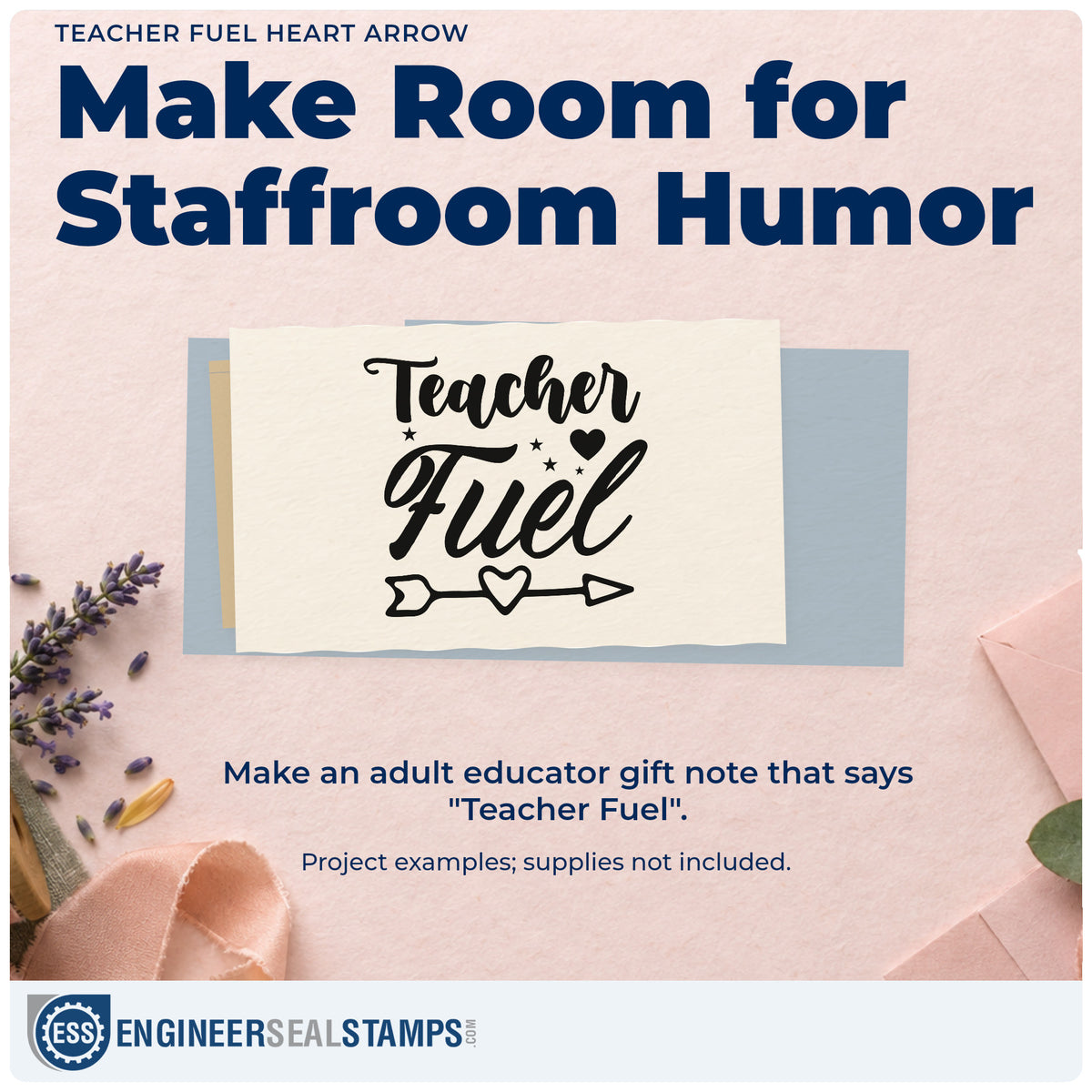 A finished handmade project stamped with the Teacher Fuel Heart Arrow With Stars Pre-Inked Stamp – PSI, ideal for vending tub tags.