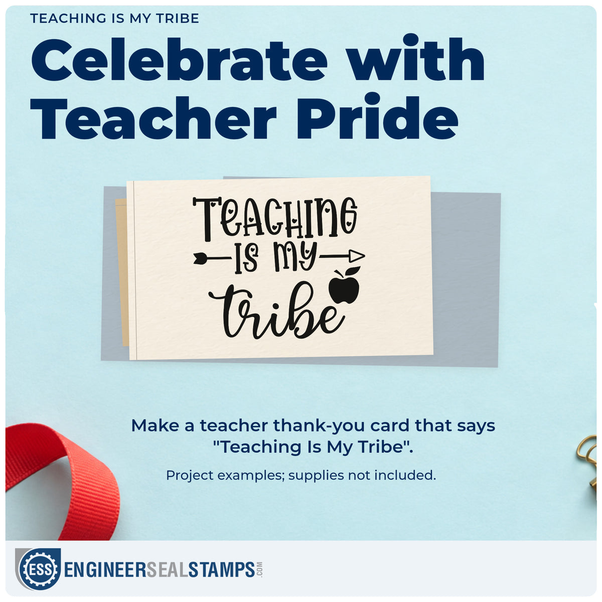 A finished handmade project stamped with the Teaching Is My Tribe Hand Stamp – Duo, ideal for department tags.
