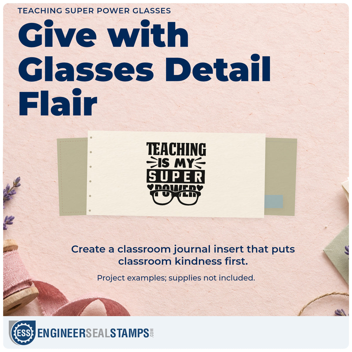 A finished handmade project stamped with the Teaching Super Power Glasses Duo Hand Stamp, ideal for optician visit tags.