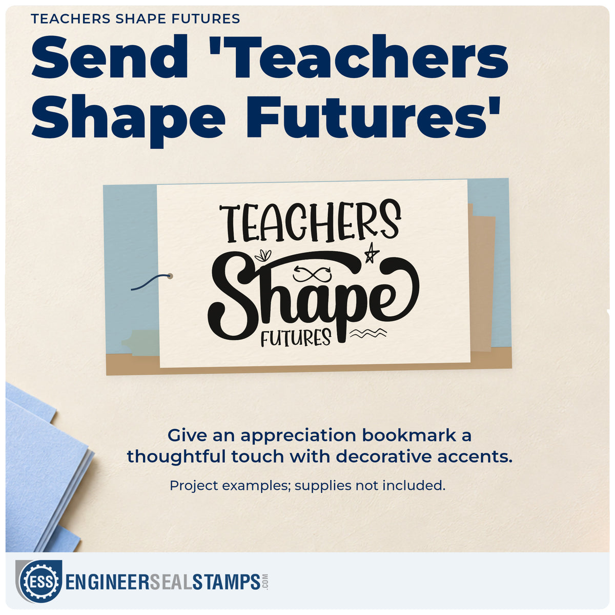 A finished handmade project stamped with the Figure-Eight Arrow Teachers Shape Futures PSI Pre-Inked Stamp, ideal for handover year tags.