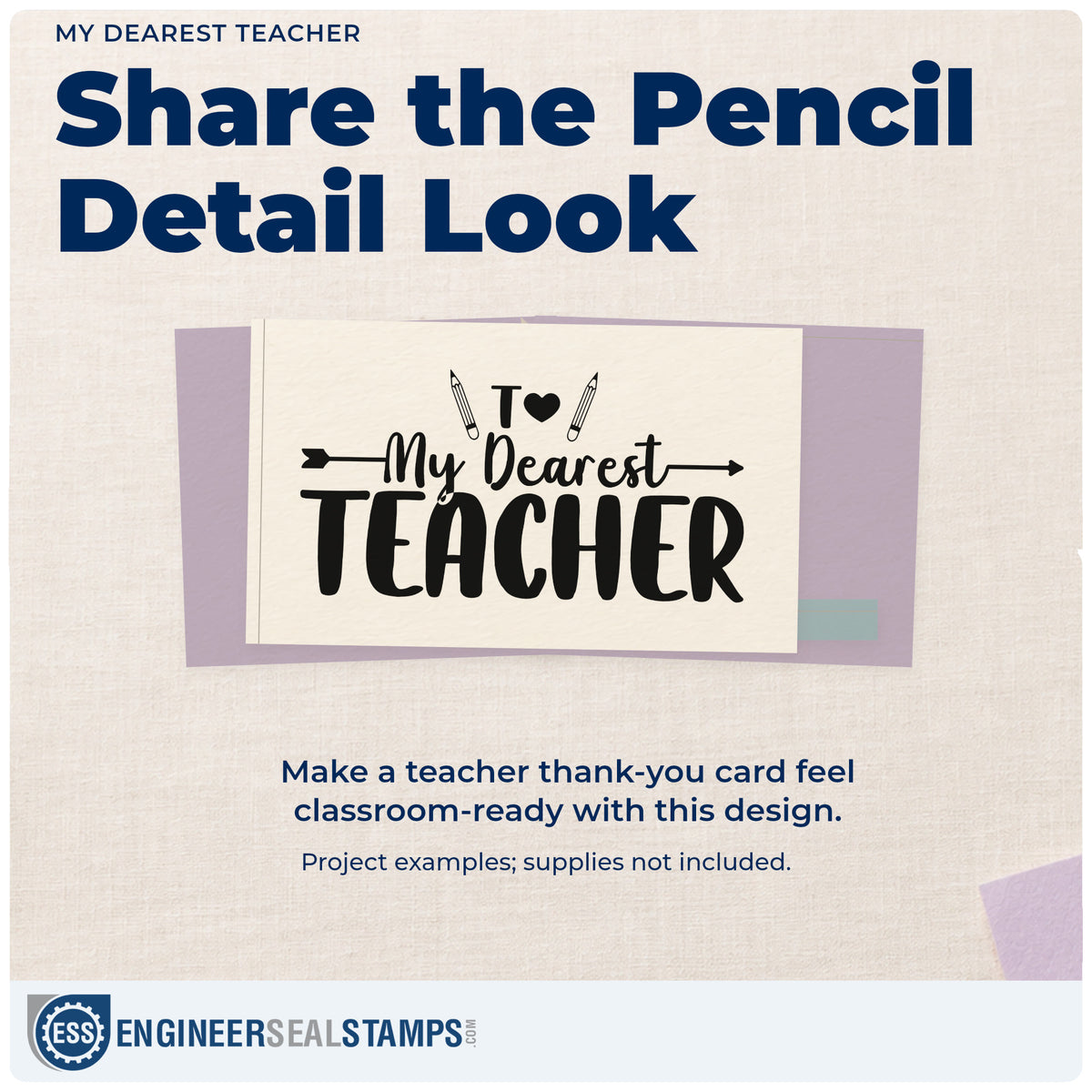 A finished handmade project stamped with the My Dearest Teacher Pencil Compact Pre-Inked Stamp – Slim, ideal for letter set tags.