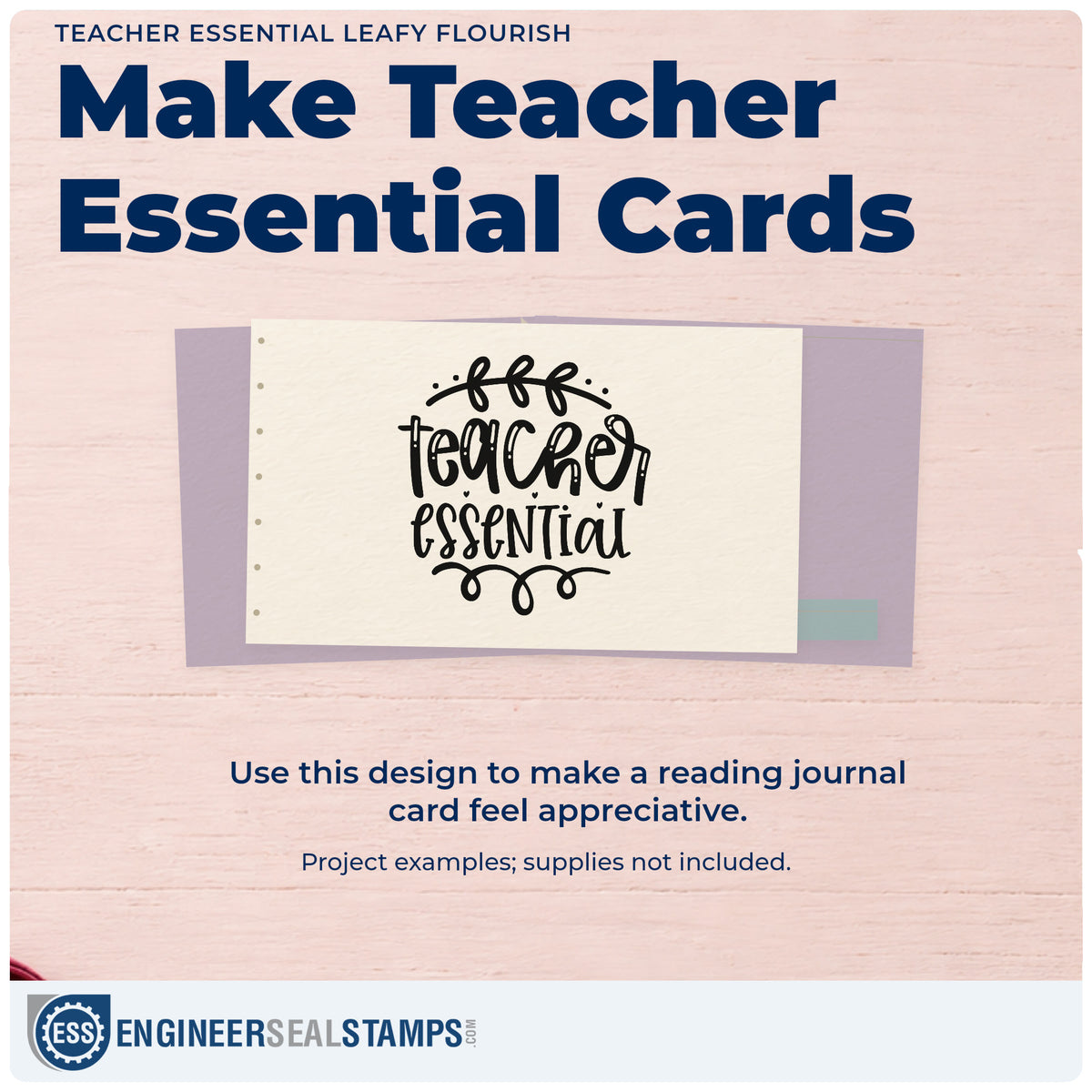 A finished handmade project stamped with the Slim Pre-Inked Teacher Essential Leafy Flourished Lettering Stamp, ideal for bundle item tags.