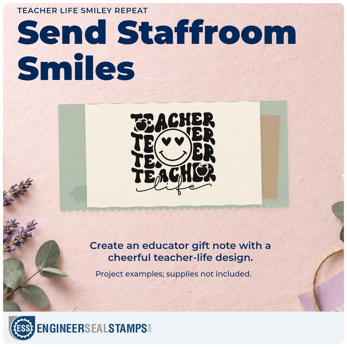 A finished handmade project stamped with the Teacher Life Smiley Repeat Stamp – Self-Inking, ideal for emoji chart tags.