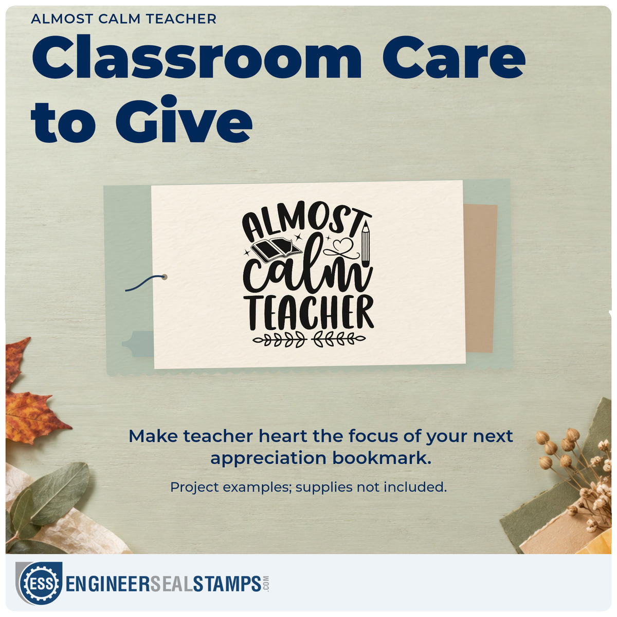 A finished handmade project stamped with the Pre-Inked Almost Calm Teacher Stamp – PSI, ideal for wind down tags.