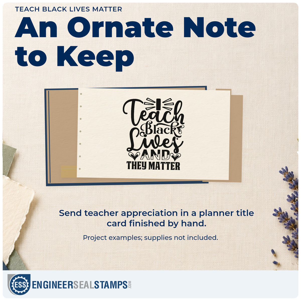 A finished handmade project stamped with the PSI Pre-Inked I Teach Black Lives And They Matter Stamp, ideal for heritage month tags.
