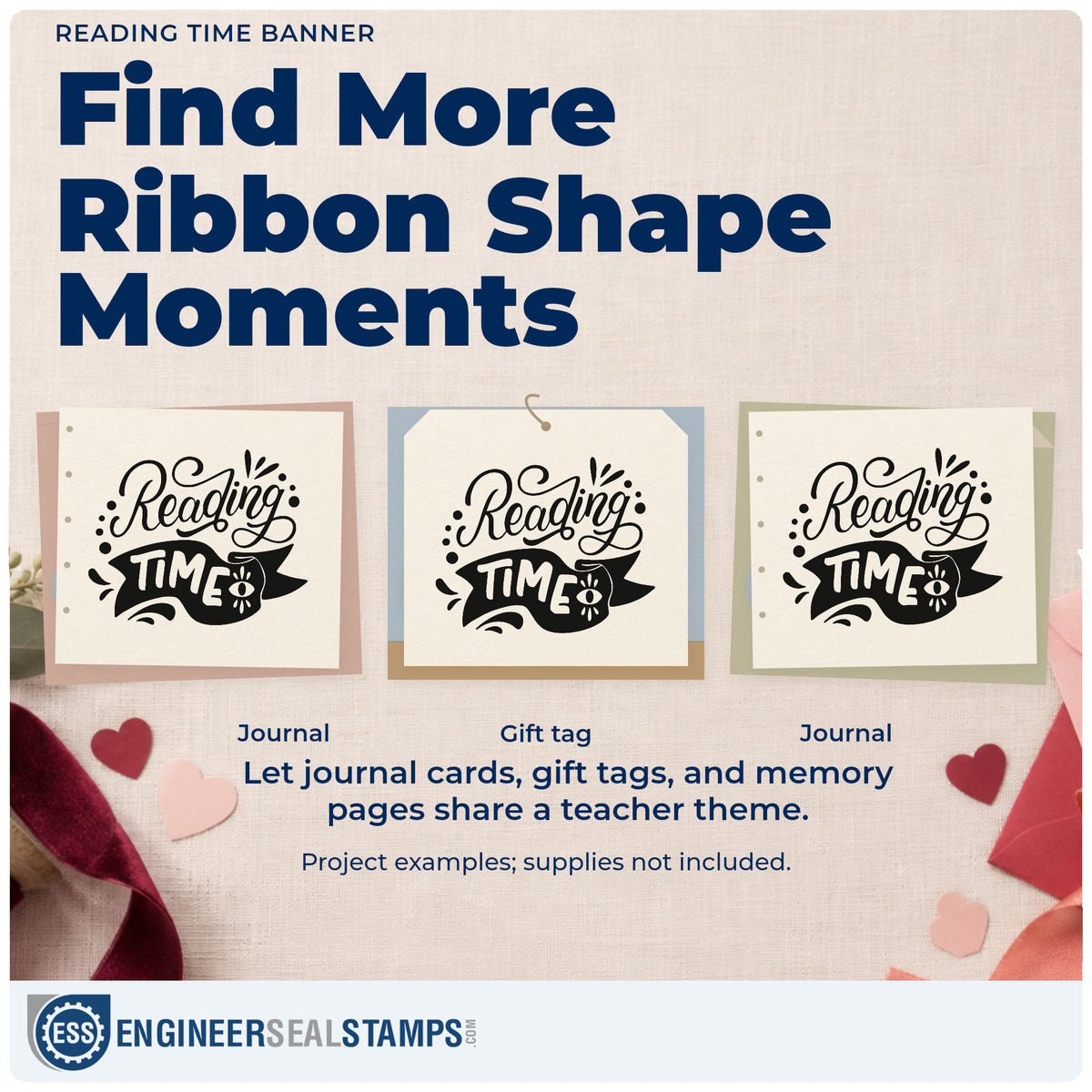 Three project examples made with the Eye Motif With Reading Time Script Wood-Mounted Rubber Stamp, including clock face labels.