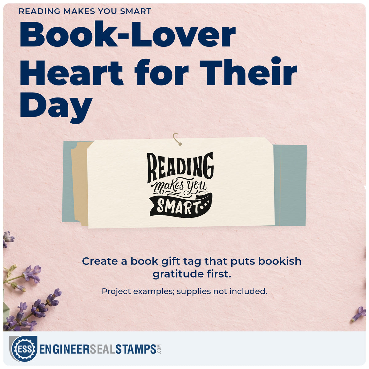 A finished handmade project stamped with the Wood Handle Reading Makes You Smart Rubber Stamp, ideal for challenge tags.