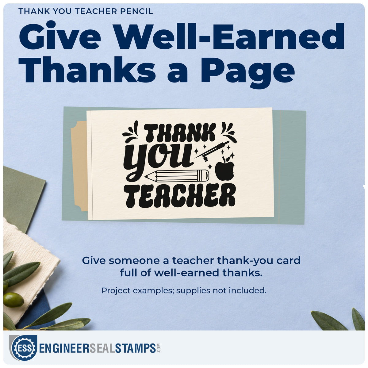 A finished handmade project stamped with the Thank You Teacher Pencil Pre-Inked Stamp – Slim, ideal for parent group tags.