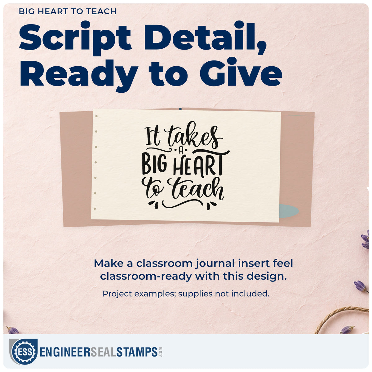 A finished handmade project stamped with the Big Heart To Teach Stamp – Duo Hand, ideal for award dinner tags.