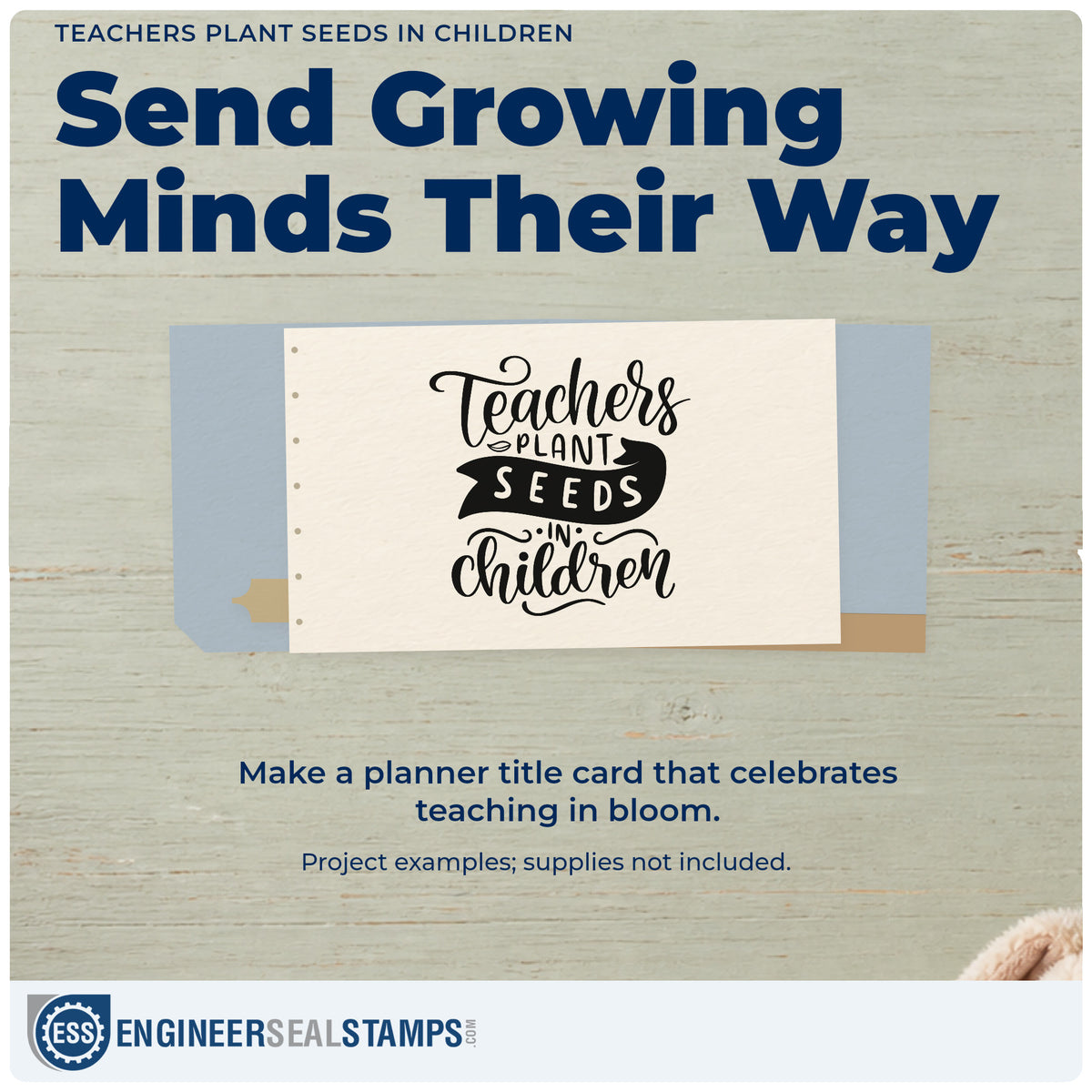 A finished handmade project stamped with the Teachers Plant Seeds In Children Ribbon Lettering Slim Pre-Inked Stamp, ideal for growing pack tags.