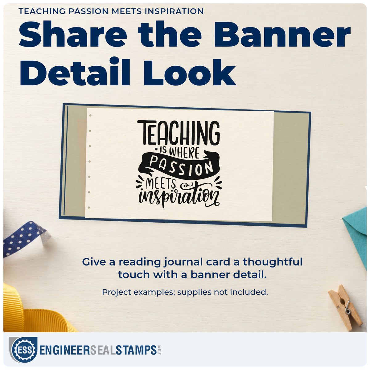 A finished handmade project stamped with the PSI Pre-Inked Teaching Is Where Passion Meets Inspiration Stamp, ideal for careers fair tags.