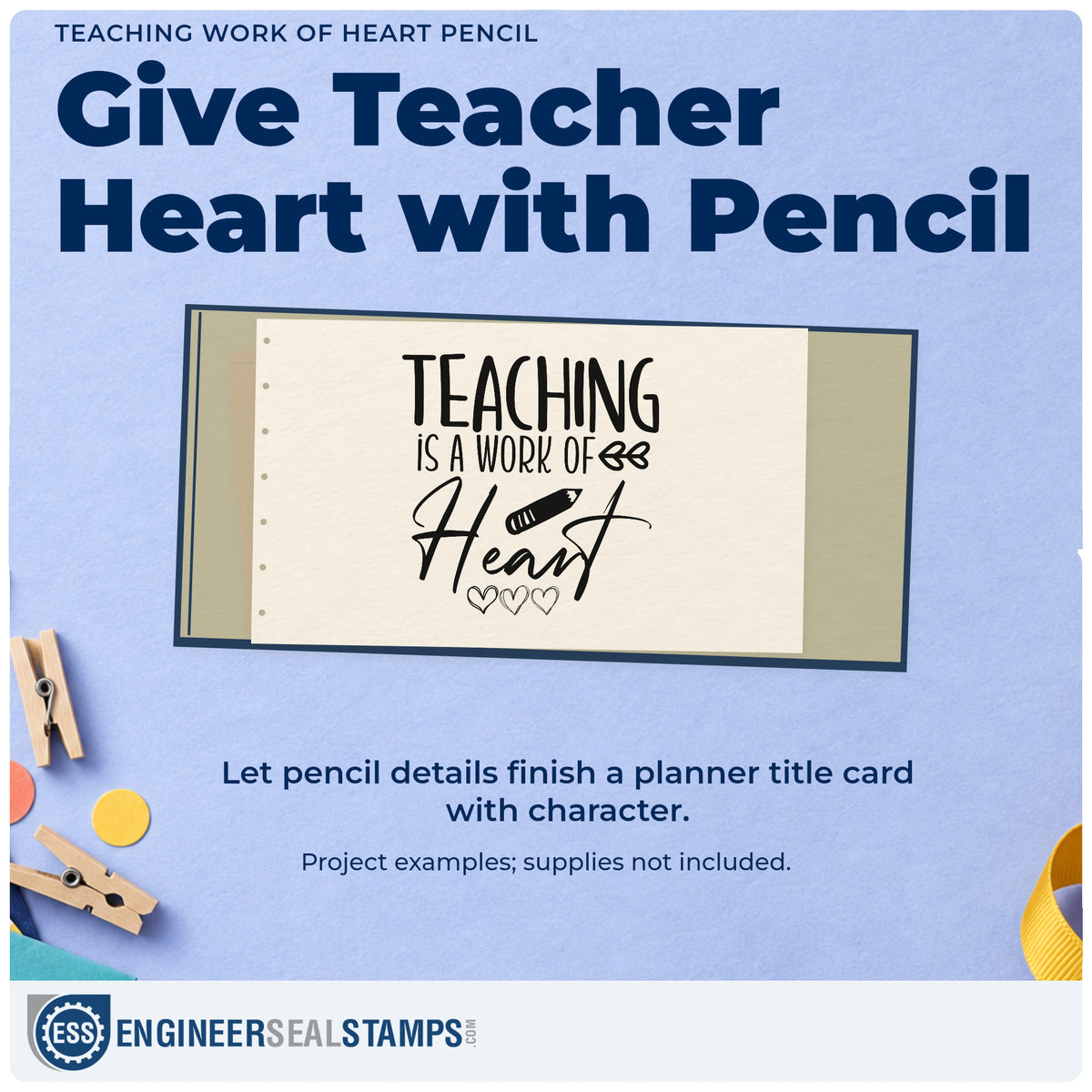 A finished handmade project stamped with the Teaching Work Of Heart Pencil Hand Stamp – Duo, ideal for triple gift tags.