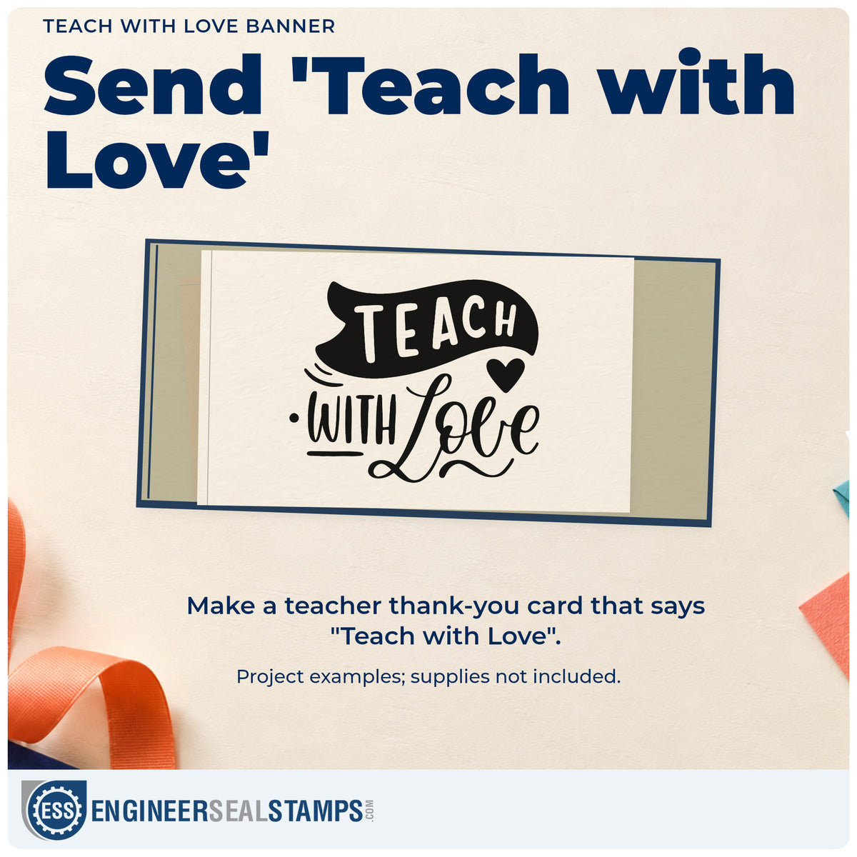 A finished handmade project stamped with the Teach With Love Pre-Inked Stamp – PSI, ideal for simple gift tags.