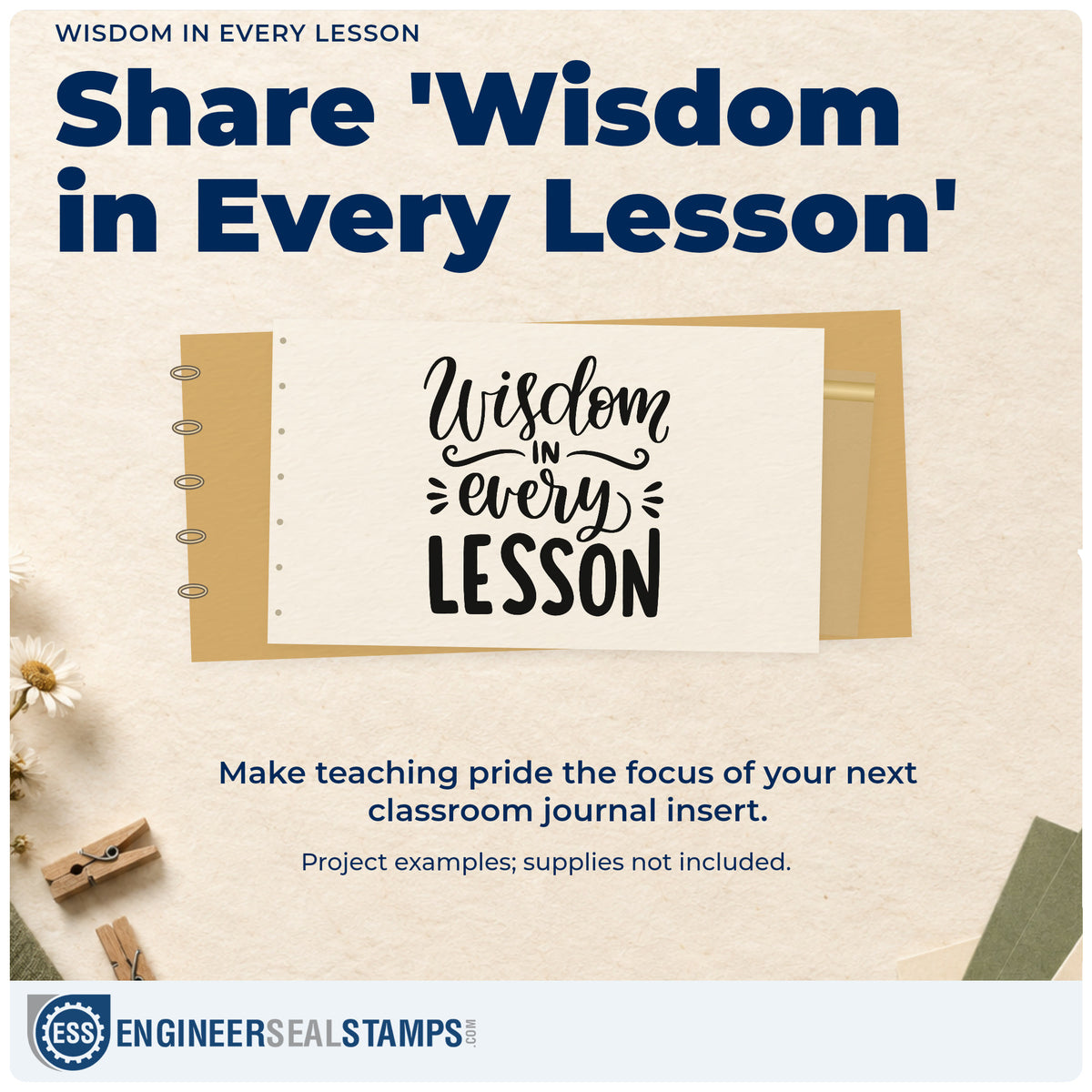 A finished handmade project stamped with the Wisdom In Every Lesson Script Lettering Rubber Stamp – Duo Hand, ideal for scheme folder tags.